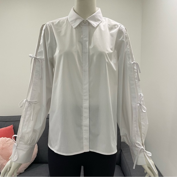 NWT KAFFE KAsara White Shirt with Tie-Up Sleeves & Pretty Pearl Button Size M - Picture 4 of 15